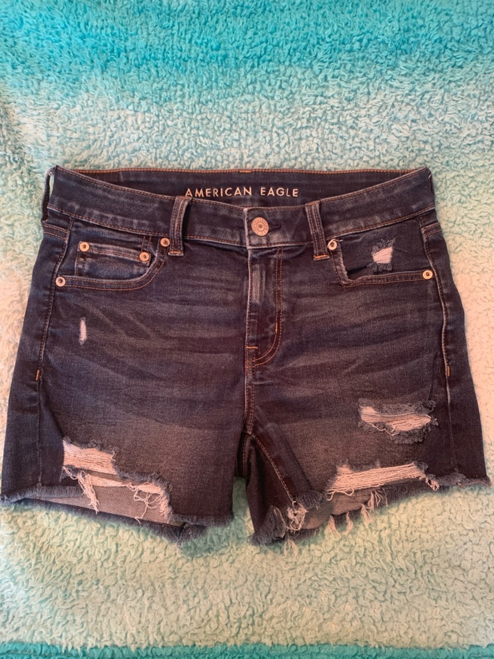 American Eagle Outfitters Dark Blue Distressed Denim Cutoff Shorts